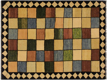 Contemporary Gabbeh Geri Beige/Black Wool Rug - 4'0'' x 5'4''